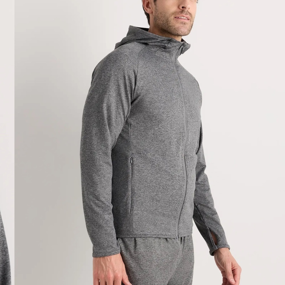 $70 Quince Flowknit Performance Zip Hoodie heather grey Large zippered pockets